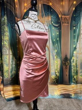 Windsor Size L Satin Cowl Neck Slip Dress - Rose Pink